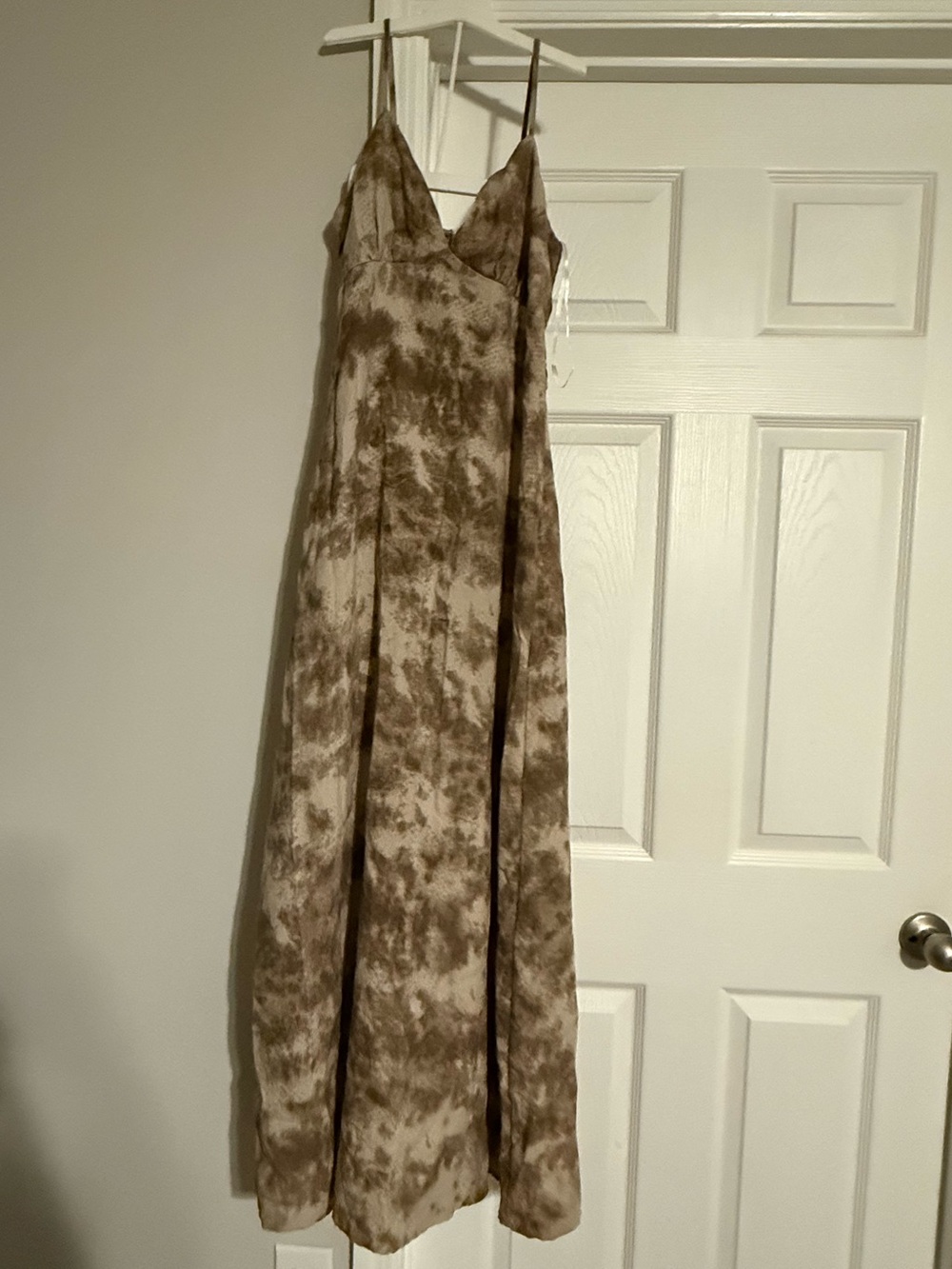 Tie-Dye Spaghetti Strap Maxi Dress in Brown and Cream